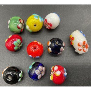 Mixed Flower Glass Beads Lot Of 10 for Bracelet Necklace or earrings